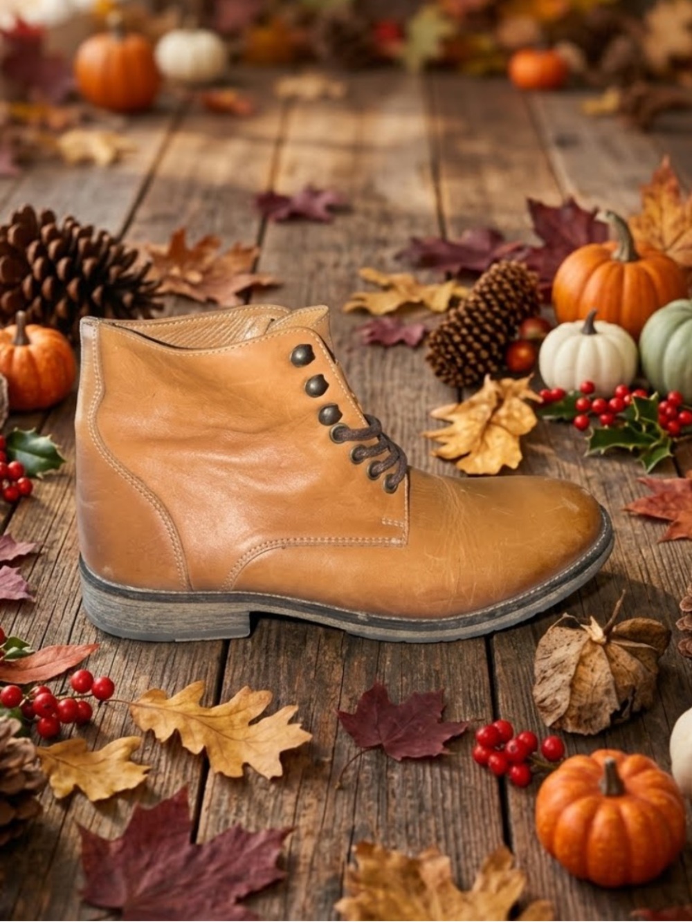 Call It Spring Cognac Tan Leather Lace Up Ankle Boots Sz 9 EUC